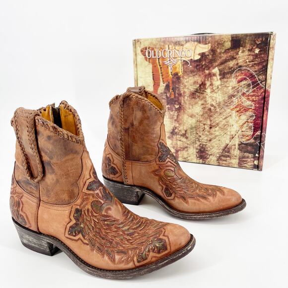 Rare Old Gringo Women’s 7.5 Le Medeline Winged Heart Tooled Short Cowgirl Boots - Picture 1 of 15